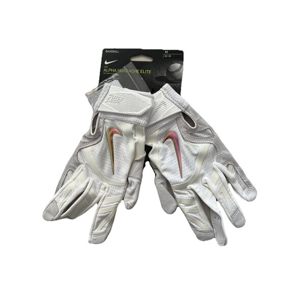 Nike Alpha Huarache Elite Baseball Batting Gloves Men's Size M White Iridescent - Picture 6 of 9